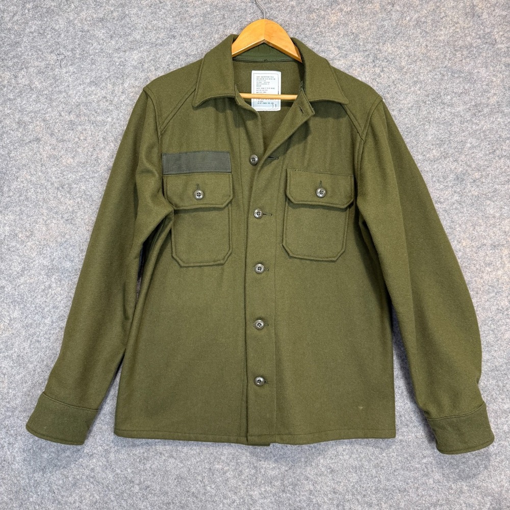 Vintage US Army OG-108 Cold Weather Field Wool Shirt Shacket Mens Medium 80s USA
